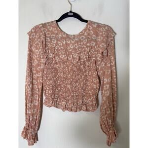 Whiteroom + Cactus Blush Pink Long Sleeve Smocked Top Sz XS